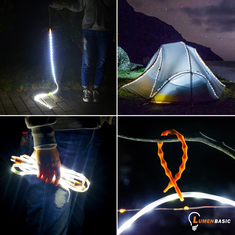 LumenBasic Camping LED Light Strip for Outdoors Actvities Hiking RV -  Dimmable Switch, Waterproof, USB powered String Lights - Light Rope 5ft -  LumenBasic