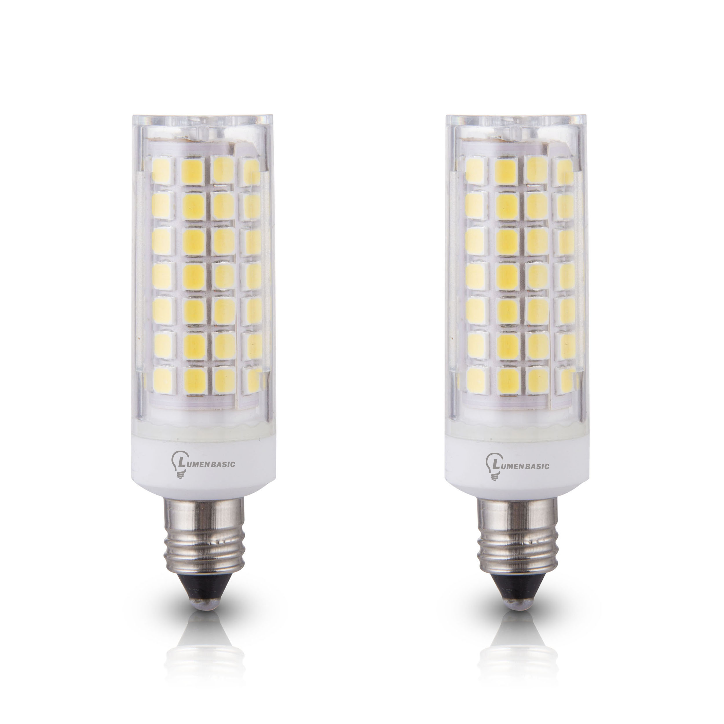 Ontvangst vervormen zij is LumenBasic E11 LED Bulb Mini Candelabra Base - 50 watt to 60 watt  incadescent bulb replacement, 50w to 60w Halogen Bulbs Equivalent, T3 T4  for Ceiling Fan 650 Lumens (Pack of 2) - LumenBasic